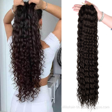 32 inches Long Corn Curly Ombre Brown Black Braids Hair Deep Water Wavy Bulk Crochet Braiding Hair Synthetic Hair Extensions